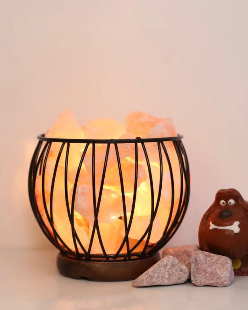 Himalayan salt globe cage lamp
