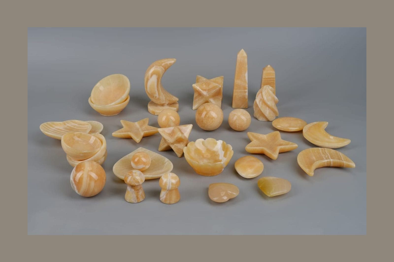 Carved onyx keepsakes in honey and rose